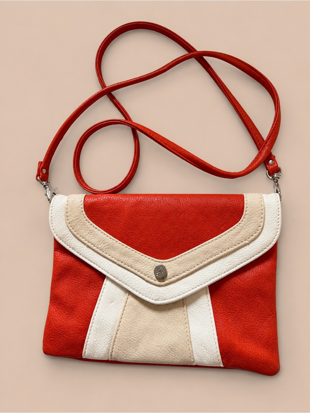 Foley + Corinna Orange & Cream Leather Convertible Crossbody Clutch
